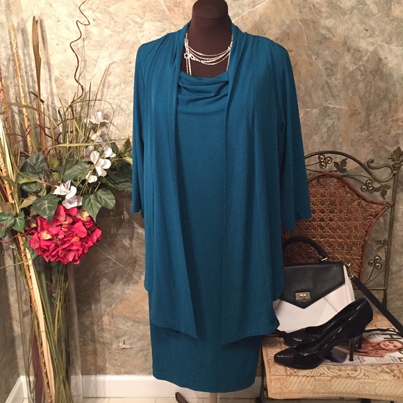 Dress barn 🌹gorgeous teal dress & attached wrap - Picture 2 of 8